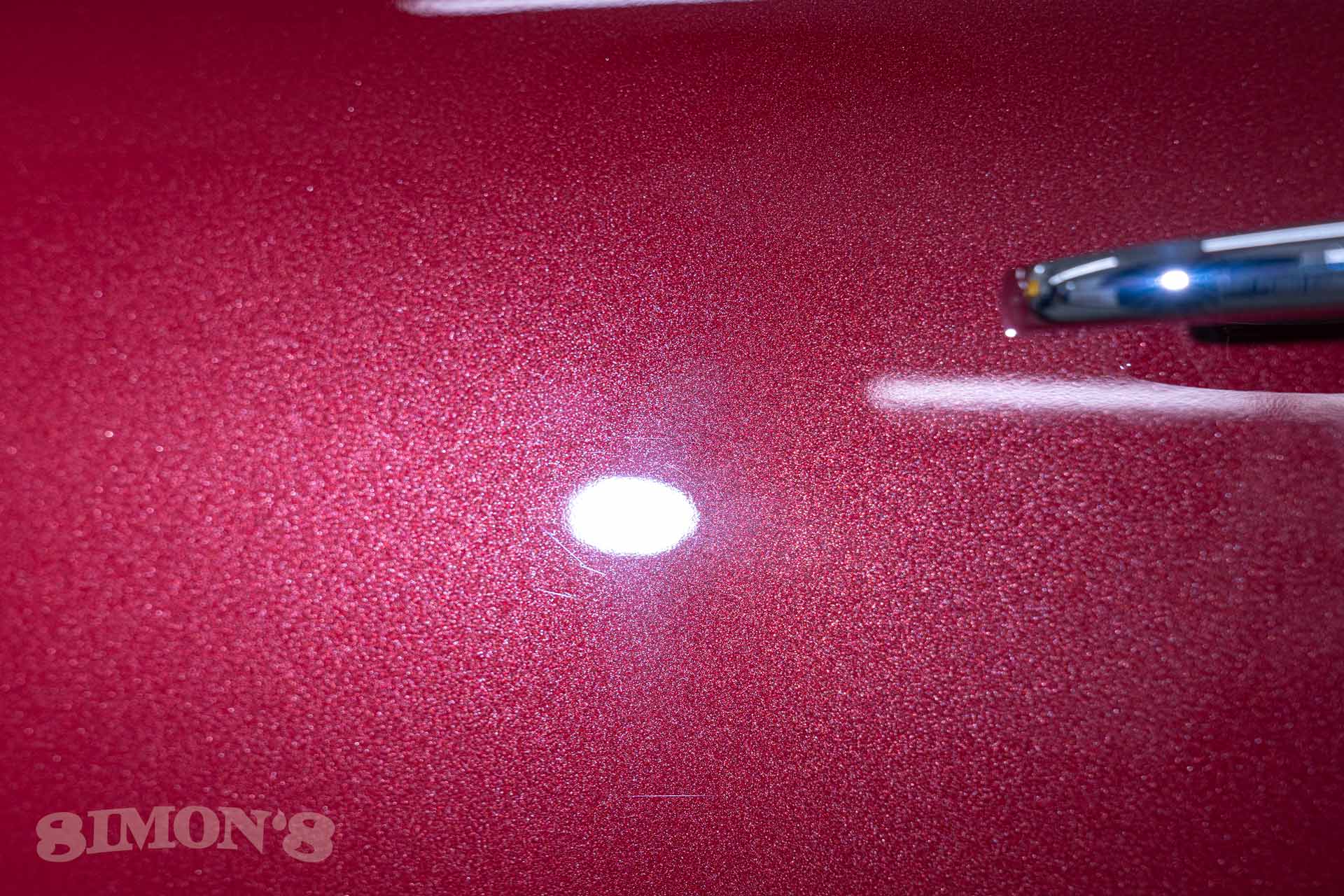 The door of a 1950 Chevrolet 3100 after paint correction.