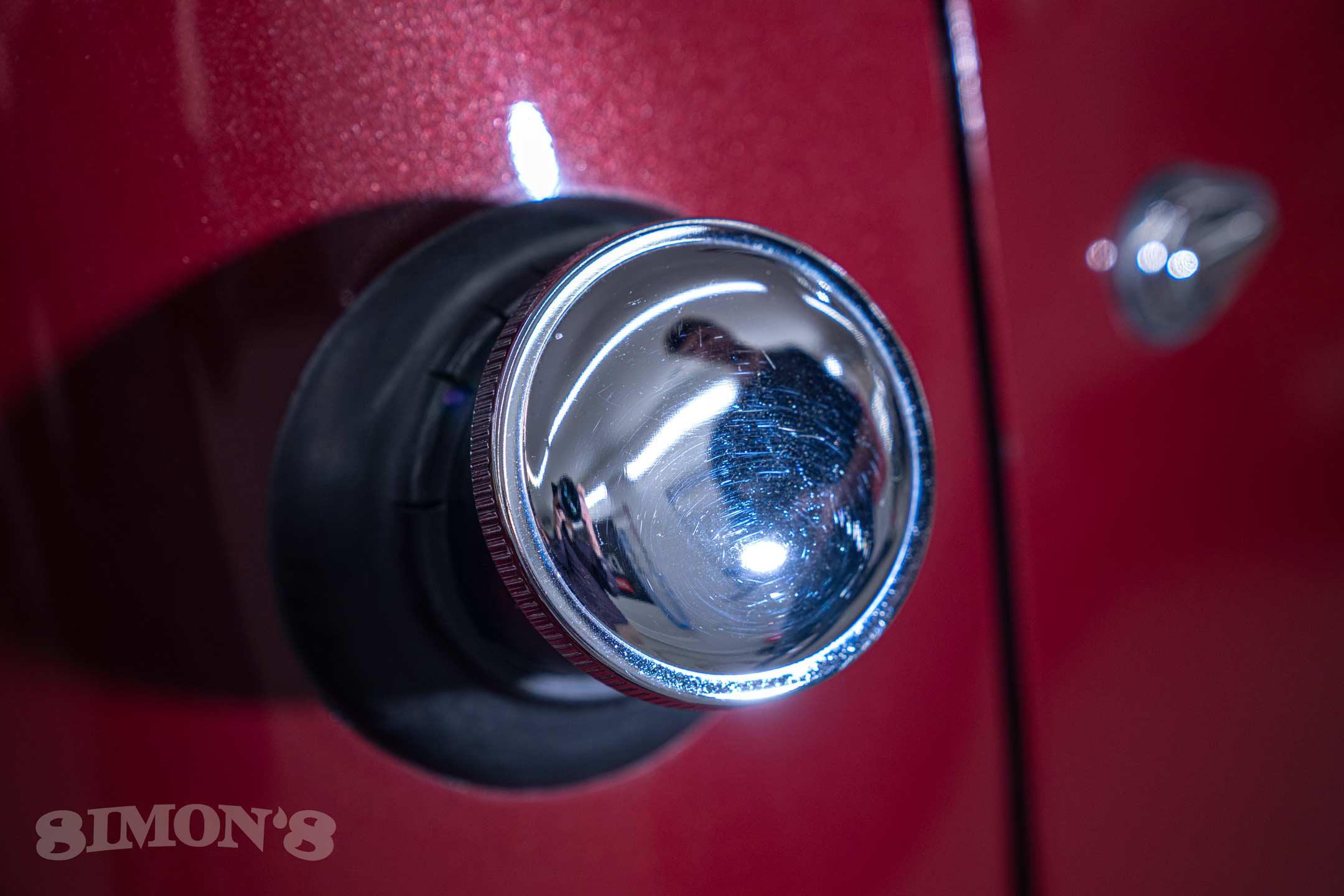 The gas cap of a 1950 Chevrolet 3100 after polishing.