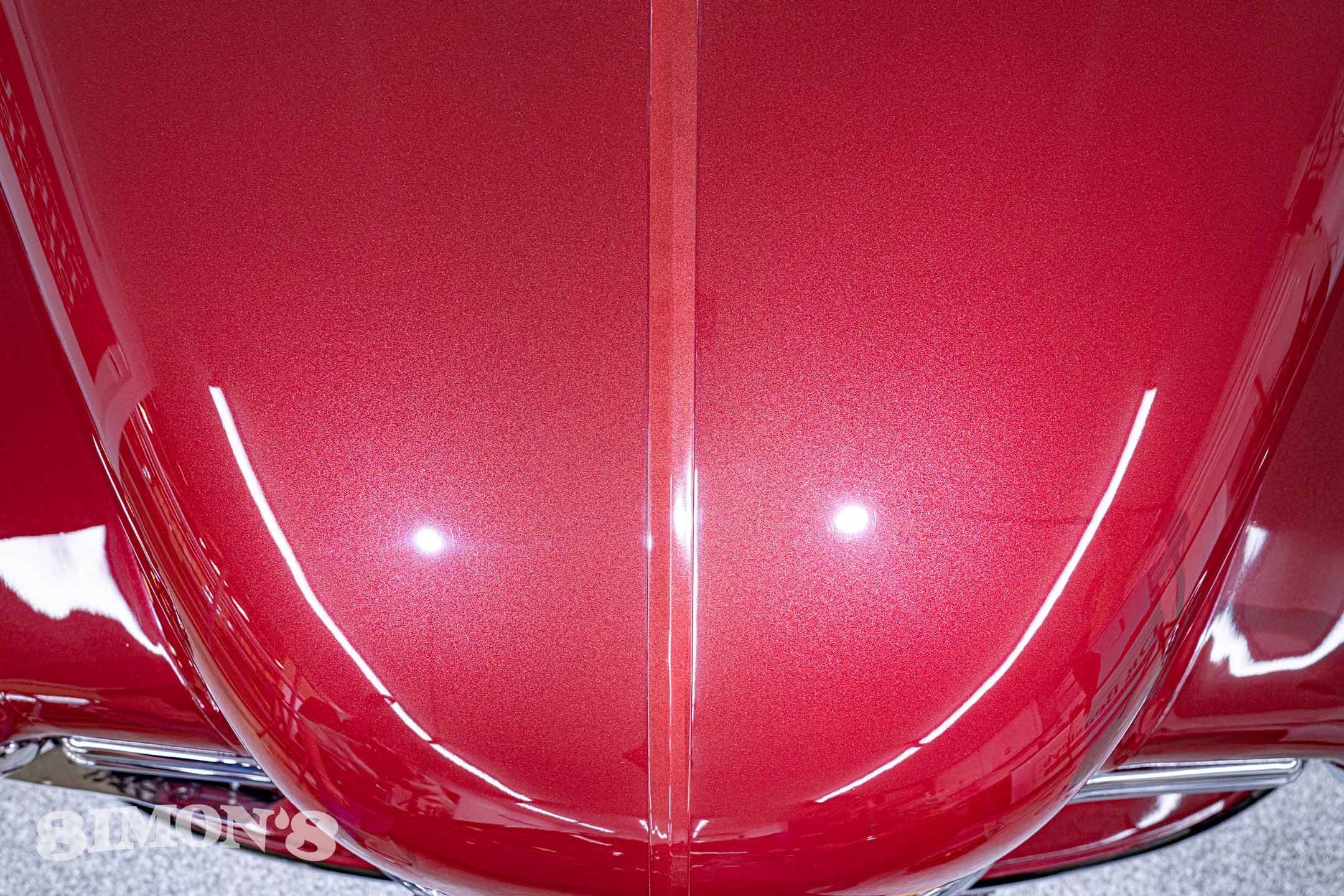 The hood of a 1950 Chevrolet 3100 after paint correction.