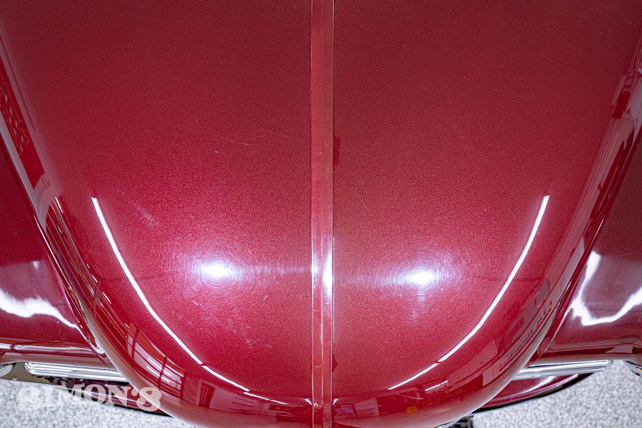 The hood of a 1950 Chevrolet 3100 before paint correction.